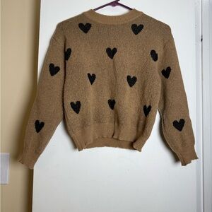 Tan Sweater with Black Heart Accents